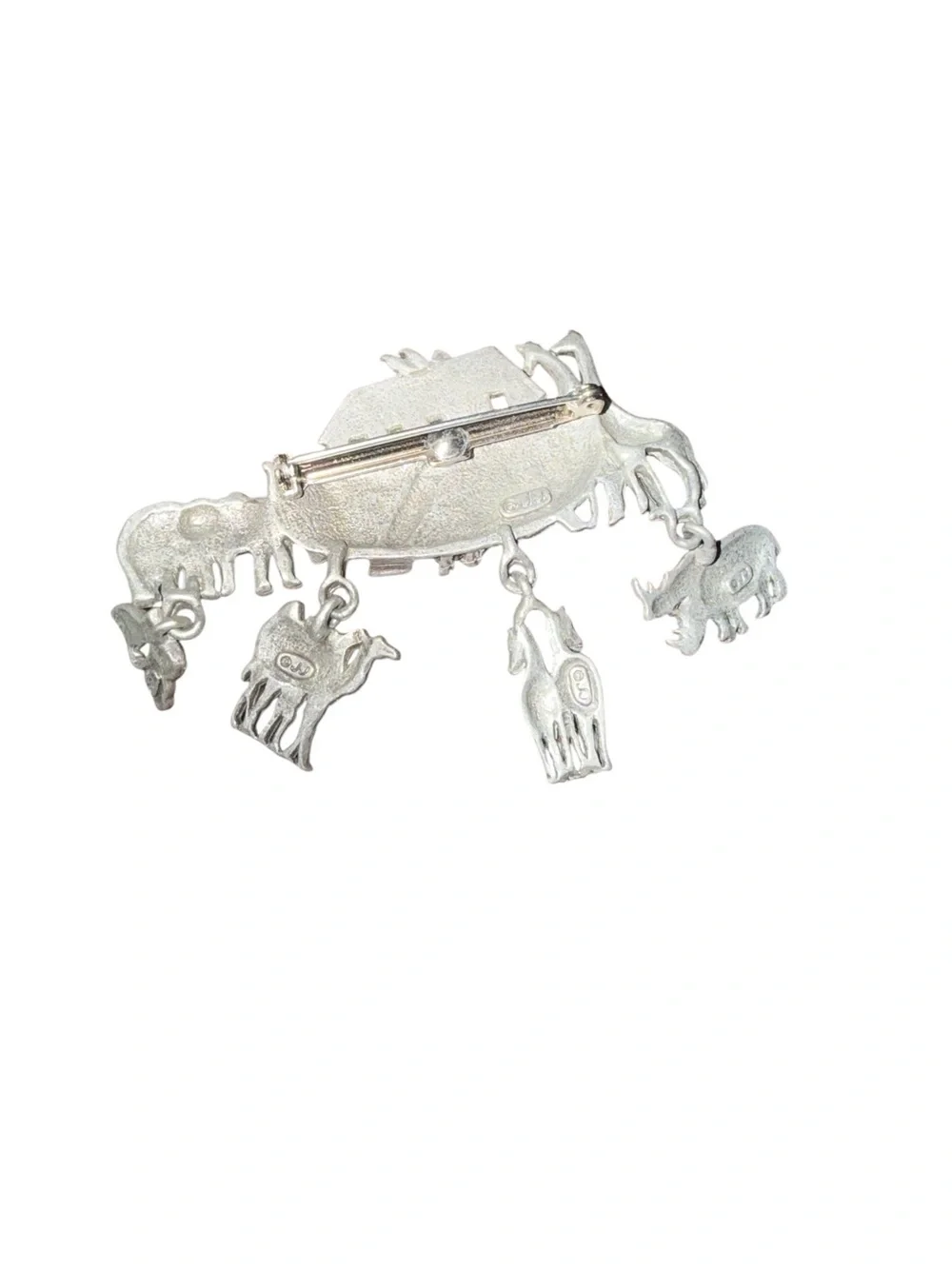 Vintage JJ Noah’s Ark Animal Dangle Brooch Pewter Tone Statement Pin Whimsigoth